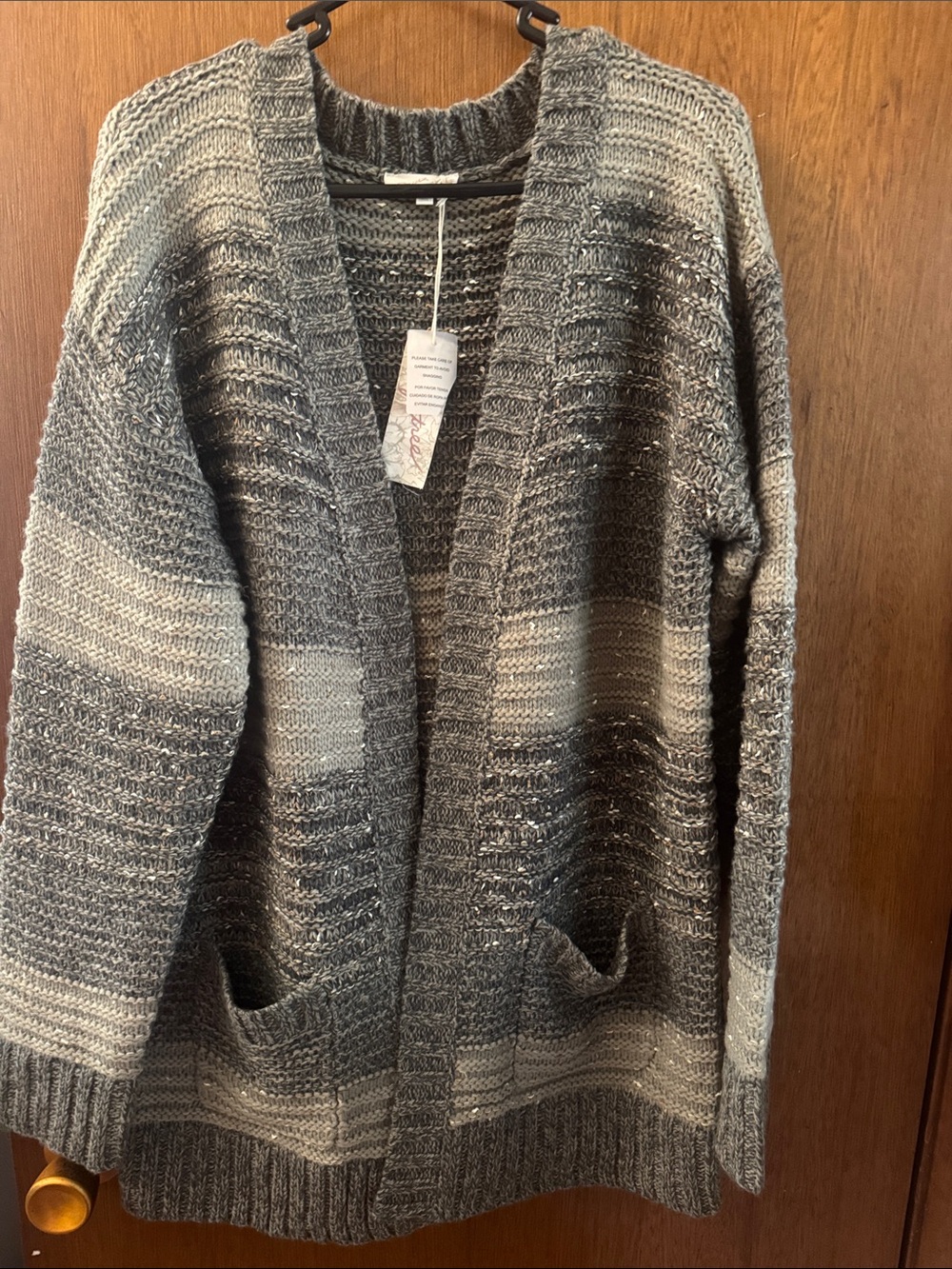 Mystree Gray Ombre Open-Front Cardigan with Pockets